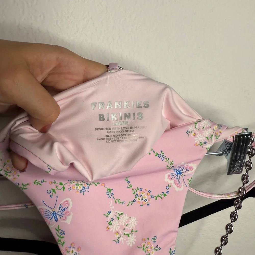 Frankie’s Bikinis Fairytale Dallas Top Isabella Bottom Floral Chain Set L NWT